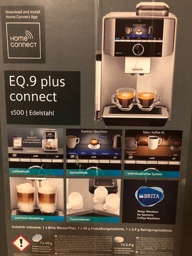 Siemens EQ.9 plus connect s500 Kaffeevollautomat Edelstahl TI9555X1DE #